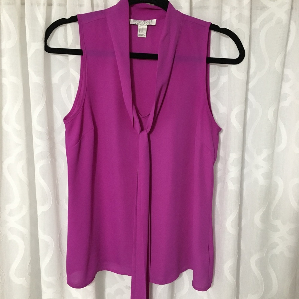 Forever 21 Tie Front Sleeveless Business Casual Purple XS Tie Neck Work Blouse